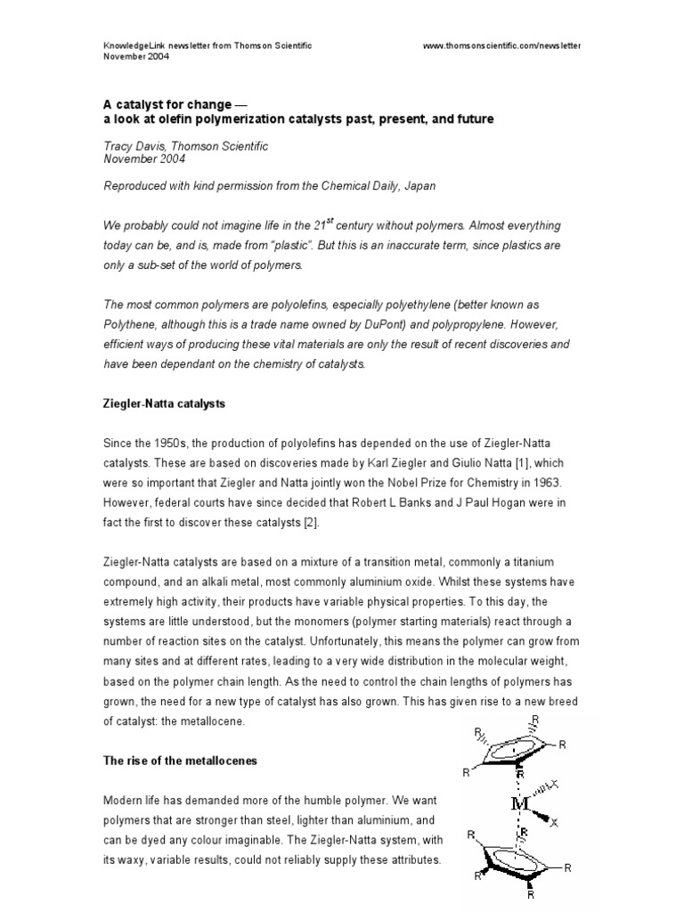 Catalyst For Change History PDF Polyethylene Catalysis