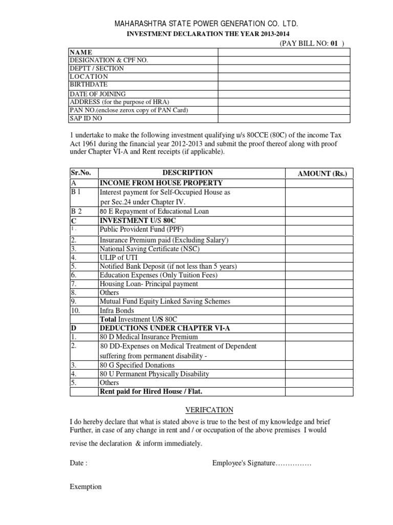 80C Investment Declaration Form 2013-14 | PDF | Law