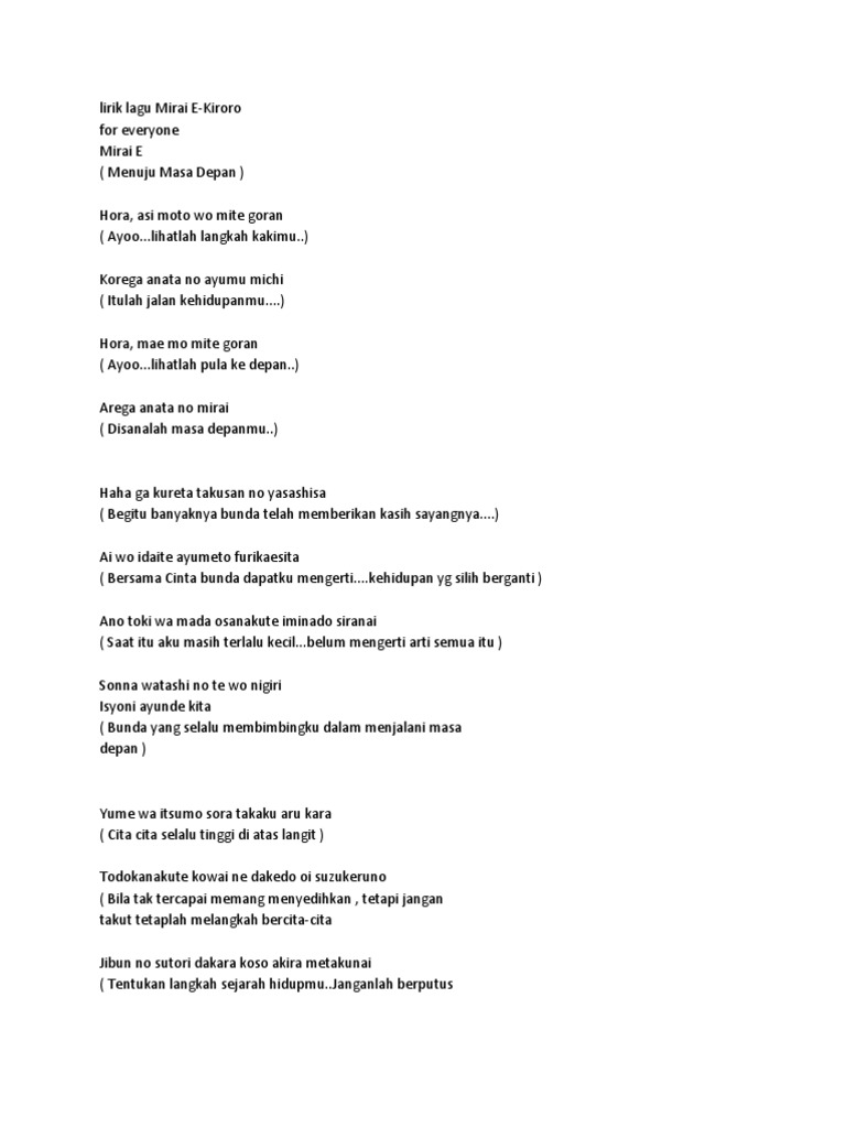 Lirik Lagu Mirai E Pdf