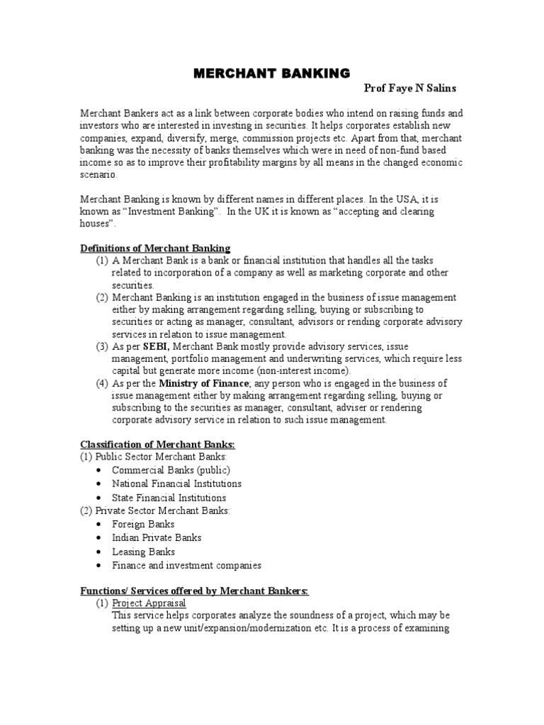 Functions and Scope of Merchant Banking | PDF