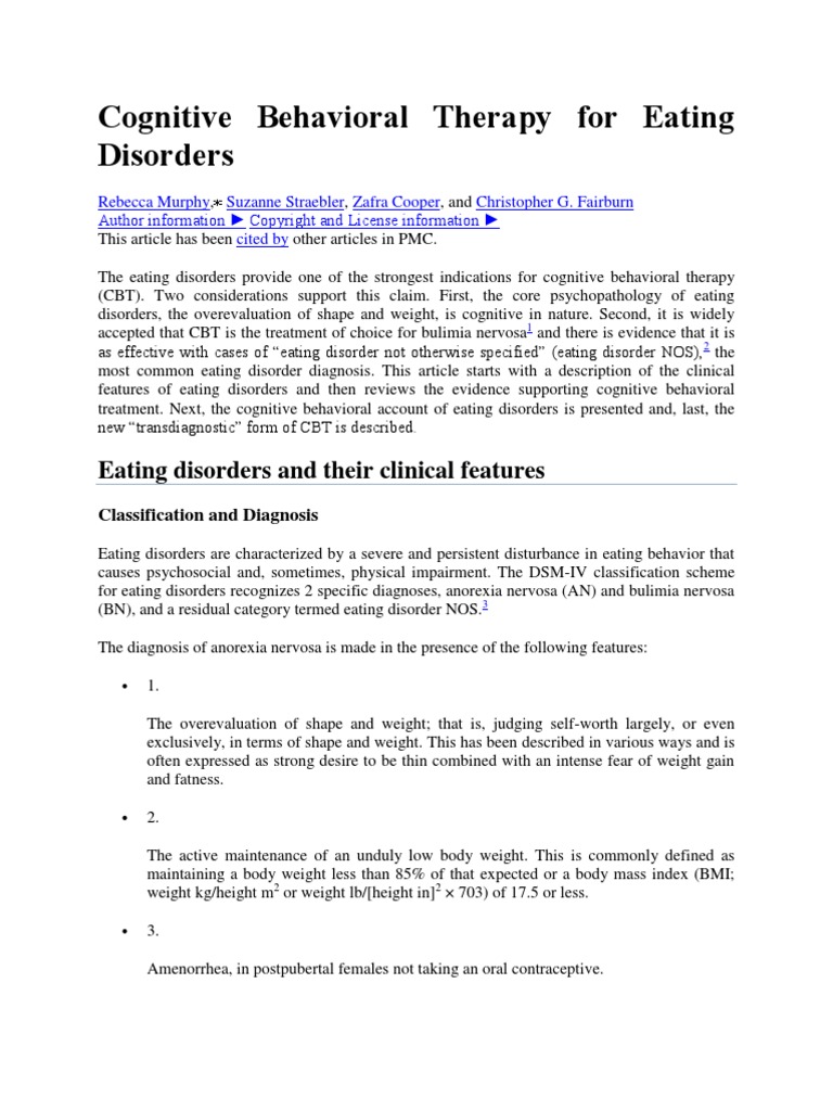 Cognitive Behavioral Therapy For Eating Disorders | PDF | Binge Eating ...