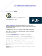 Intelligence Bureau (IB) Recruitment 2012, Aply Online