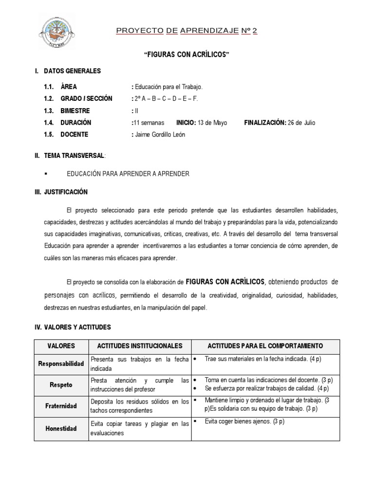 Proyecto de Aprendizaje 2do Grado - Nro 02 | PDF | Aprendizaje | Maestros