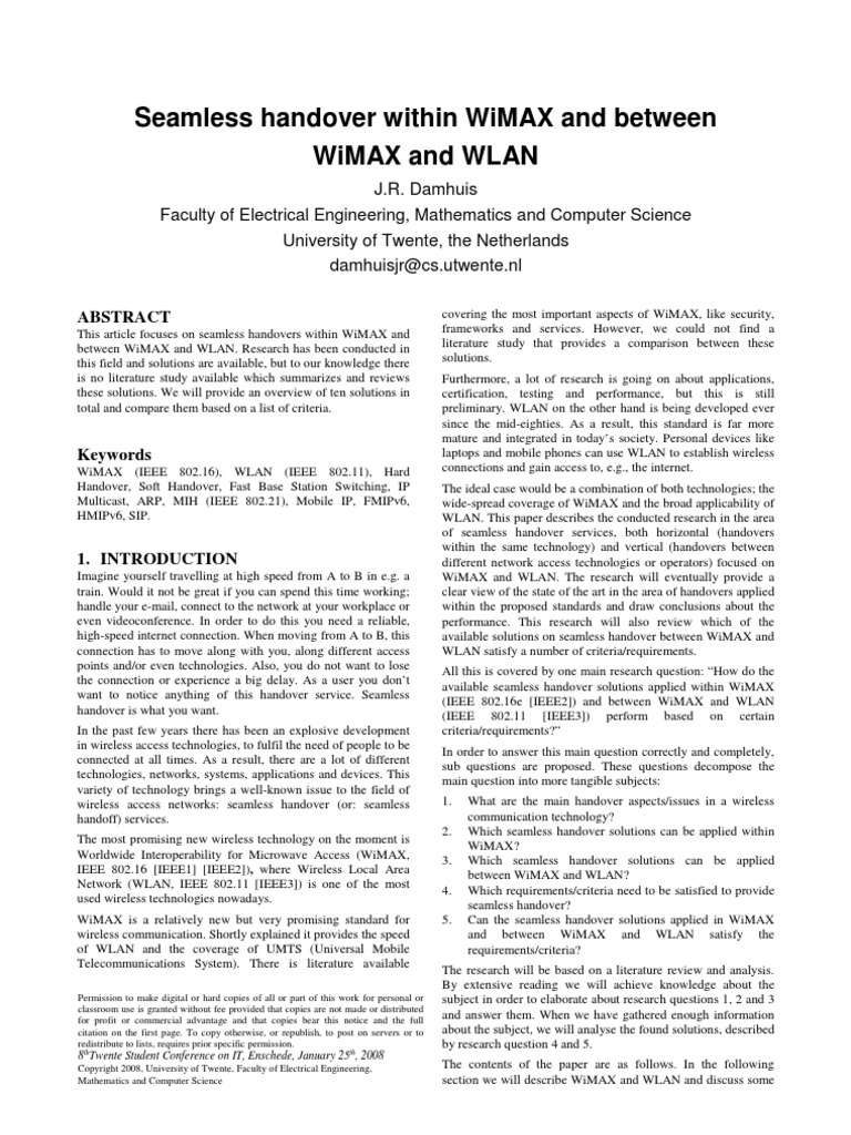 Seamless HO Within Wifi Wimax | PDF | Wireless Lan | Wi Max