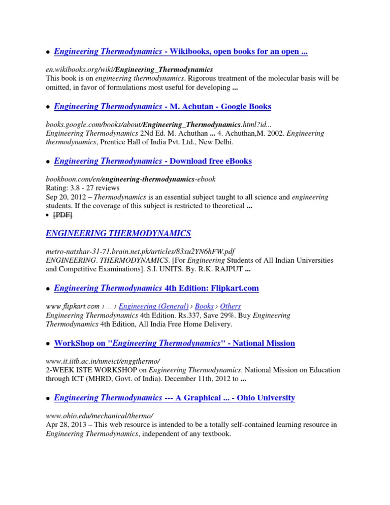 Engineering Thermodynamics Resources Guide | PDF