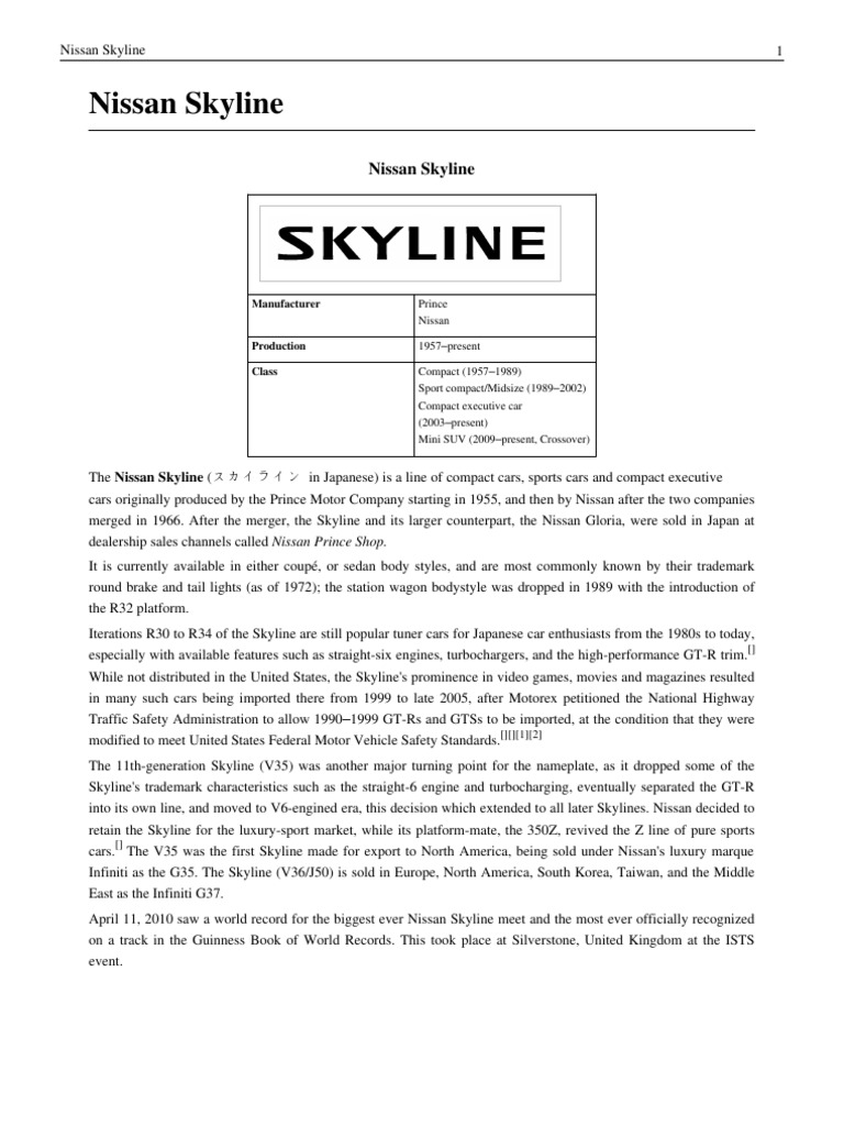 Nissan Skyline Overview and Specs | PDF | Nissan | Motor Vehicle ...