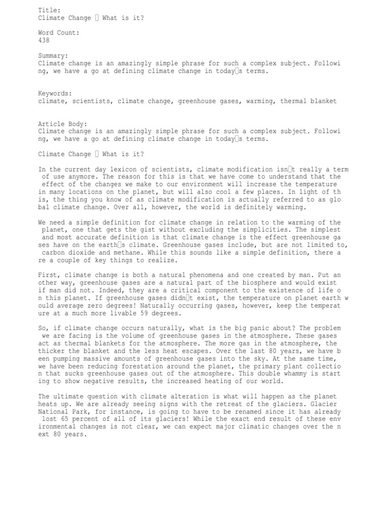 Climate Change What Is It Greenhouse Effect Climate