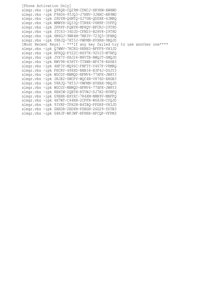 Windows Phone Activation Keys List | PDF | Technology & Engineering