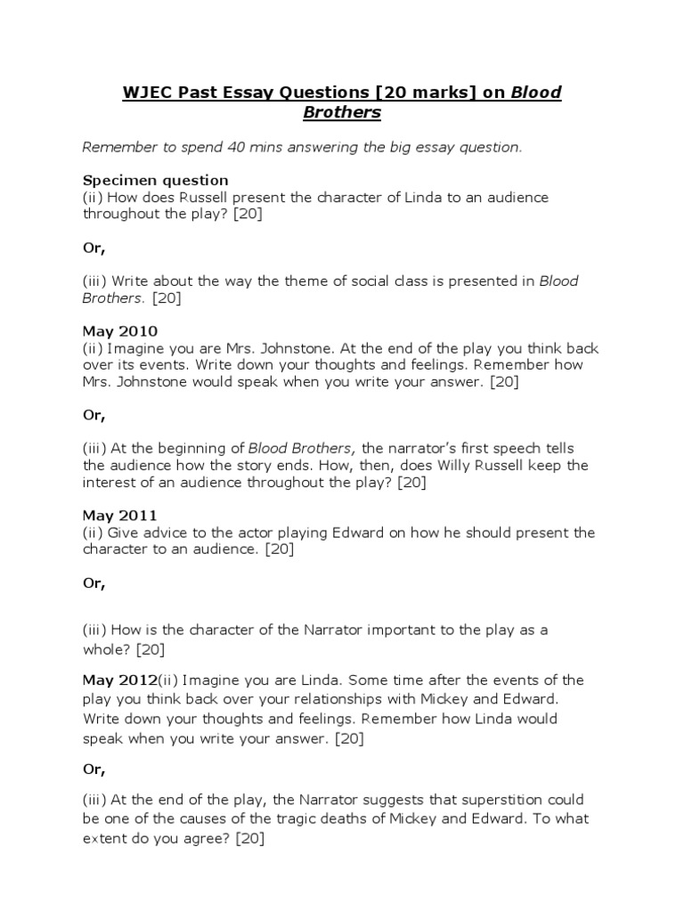 WJEC Past Essay Questions