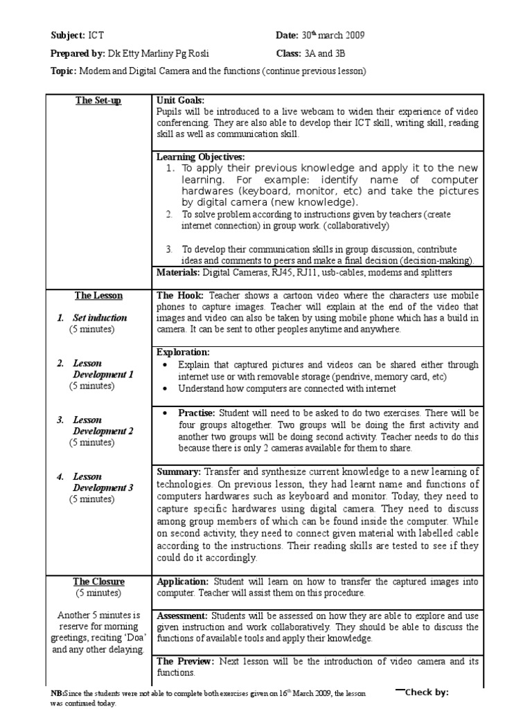 Modem and Digital Camera Lesson Plan | PDF | Educational Technology ...