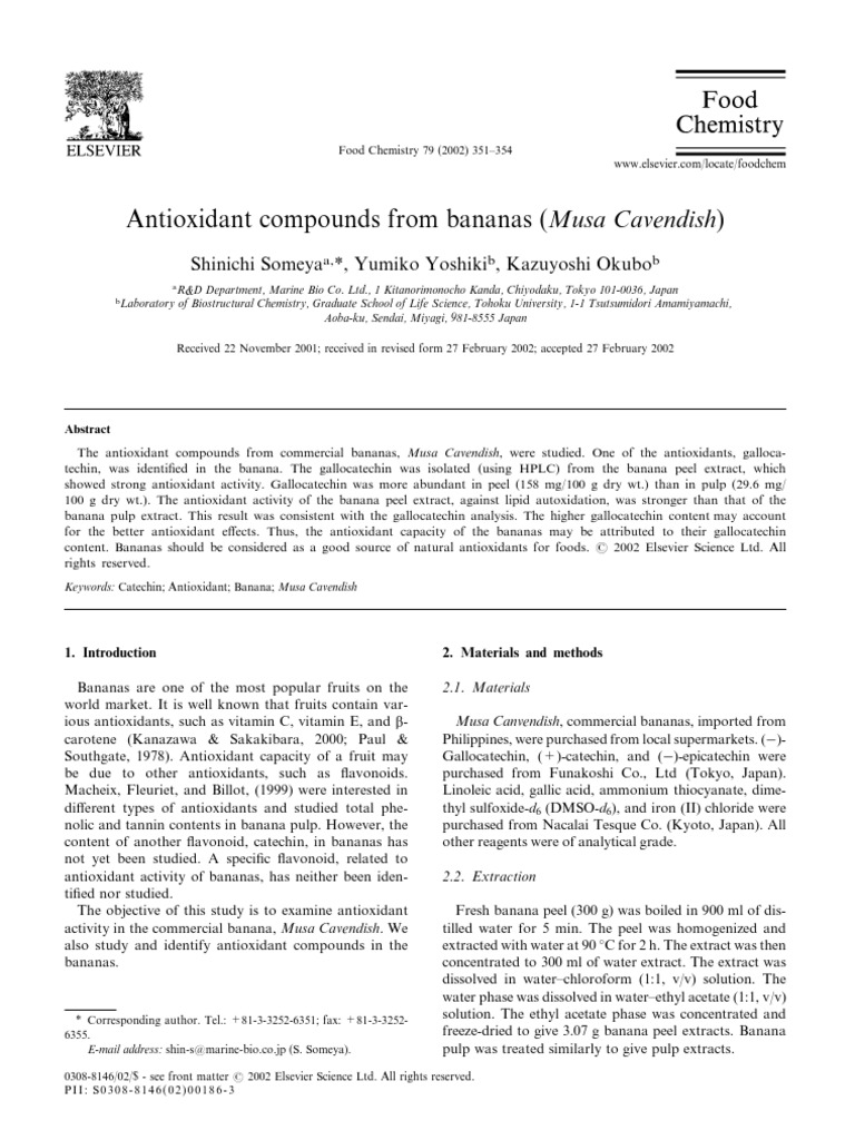 Antioxidant Compounds From Bananas (Musa Cavendish) PDF Banana