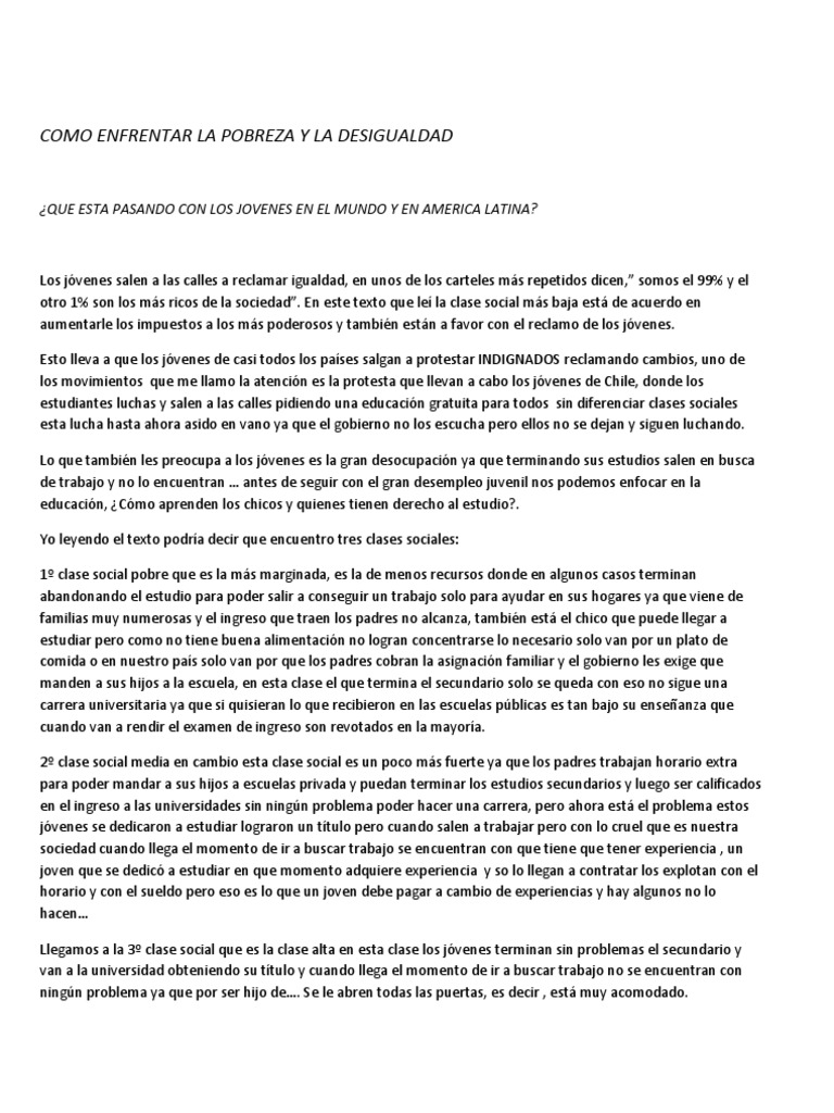 Como Enfrentar La Pobreza y La Desigualdad | PDF | Juventud | Pobreza