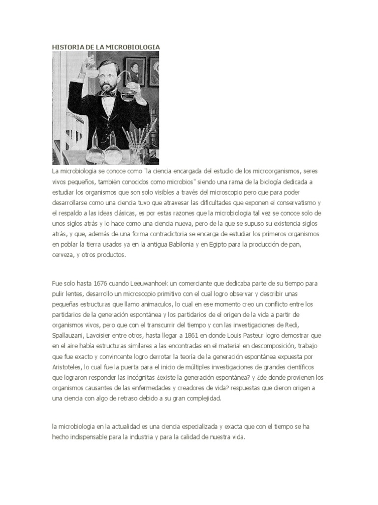 Historia de La Microbiologia | PDF | Microbiología | Luis Pasteur