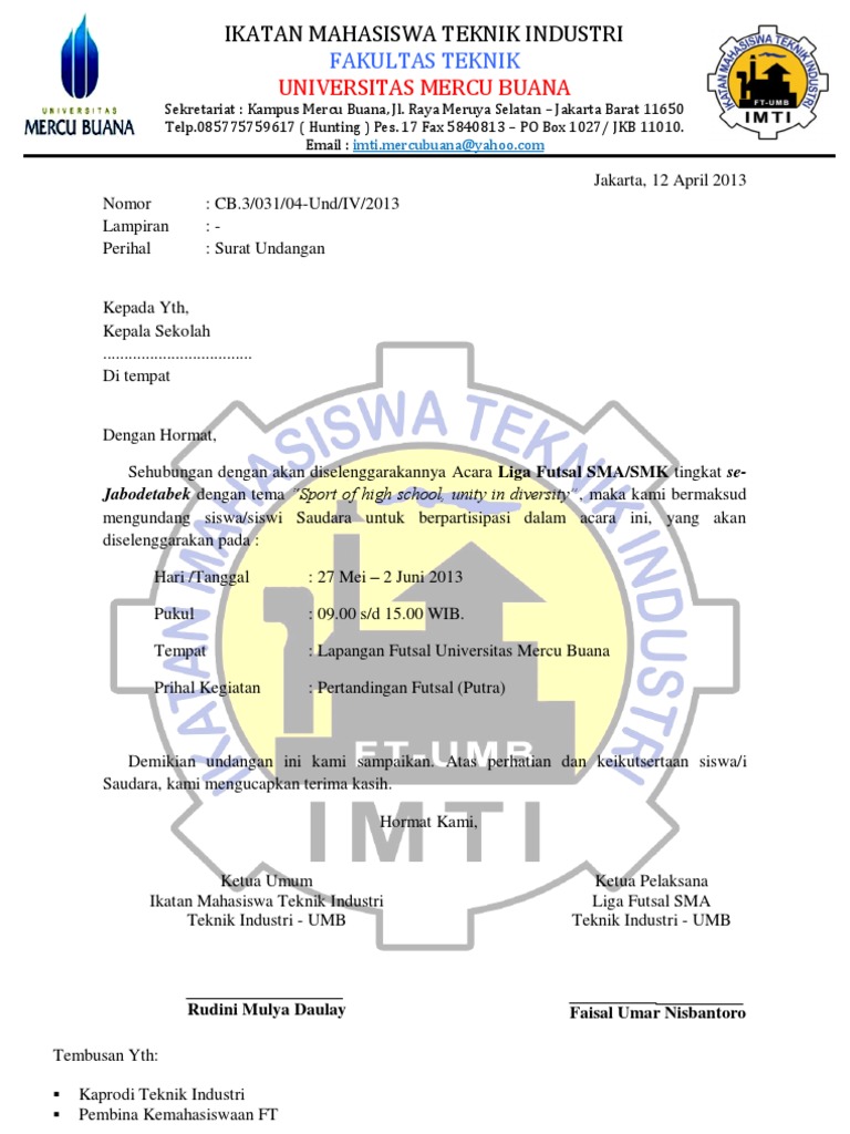 Contoh Surat Undangan Lomba FUTSAL untuk SMA/SMK