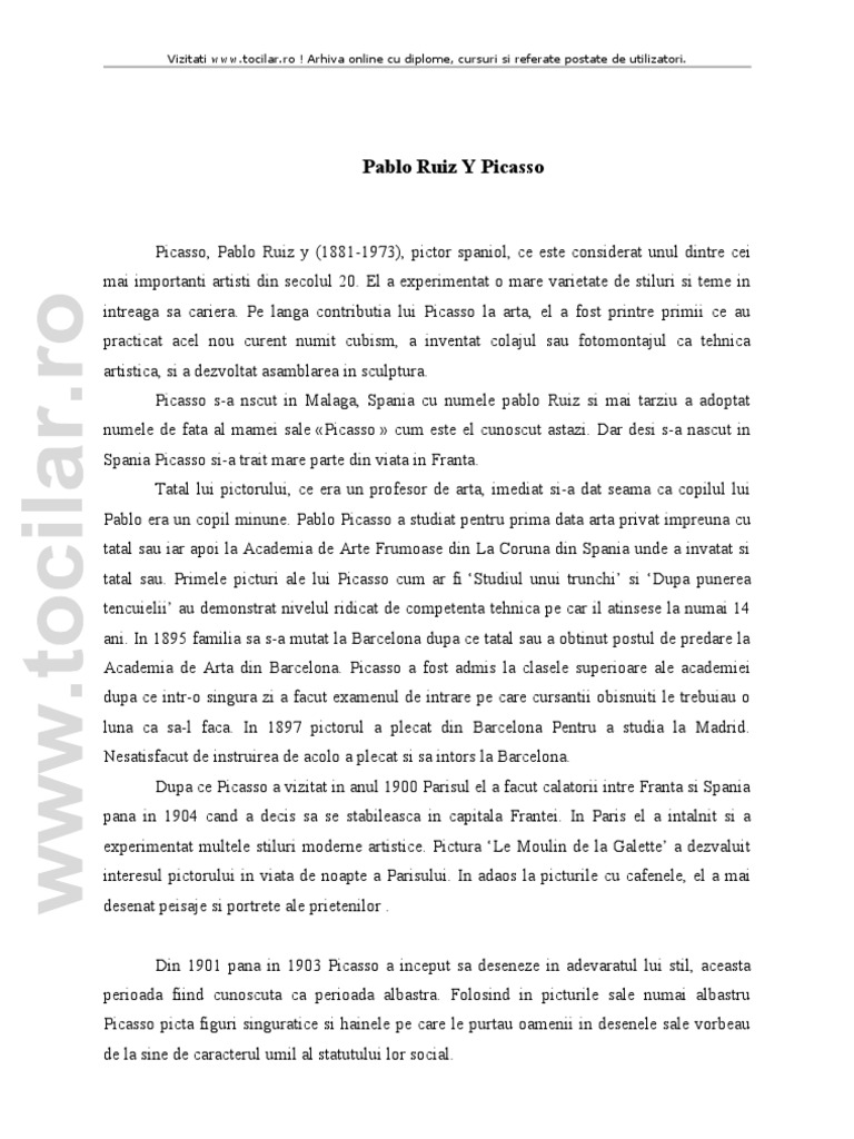 Реферат: Pablo Ruiz Picasso Essay Research Paper Pablo