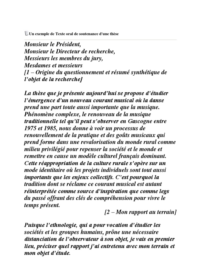 Un Exemple de Texte Oral de Soutenance d