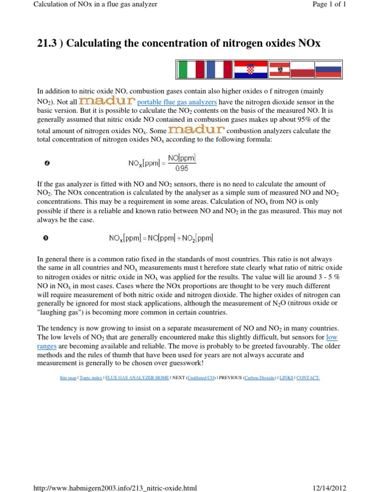 NOx Calculation Methods for Analyzers | PDF