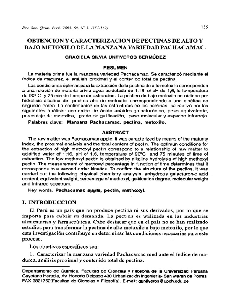 Obtención y Caracterización de Pectina de Alto y Bajo Metoxilo MANZANA