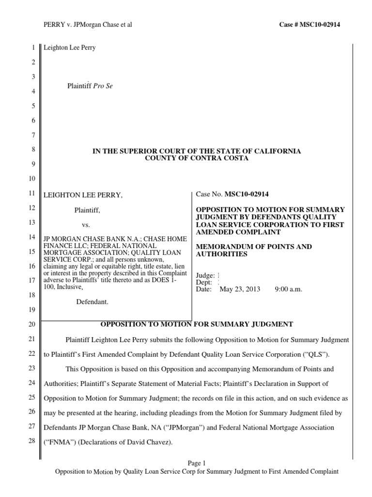Opposition To QLS Motion For Summary Judgement | PDF | Summary Judgment ...
