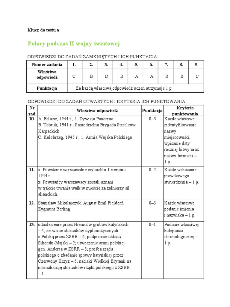 Polacy Podczas 2 Wojny światowej Sprawdzian Nowa Era Pp r4 Test a Polacy Podczas II Wojny Swiatowej Odp
