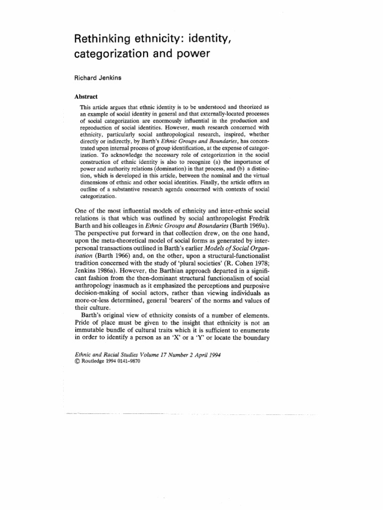 Jenkins, Rethinking Ethnicity | PDF | Foreign Language Studies