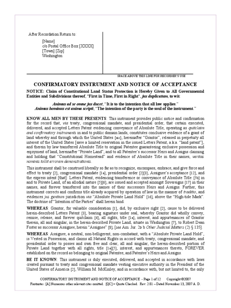 Confirmatory Instrument Land Patent | PDF | Estoppel | Deed