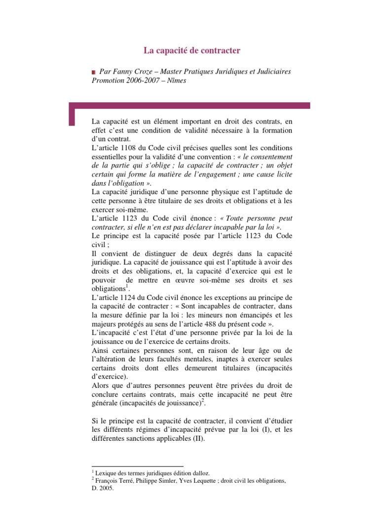 1 La Capacite De Contracter - 