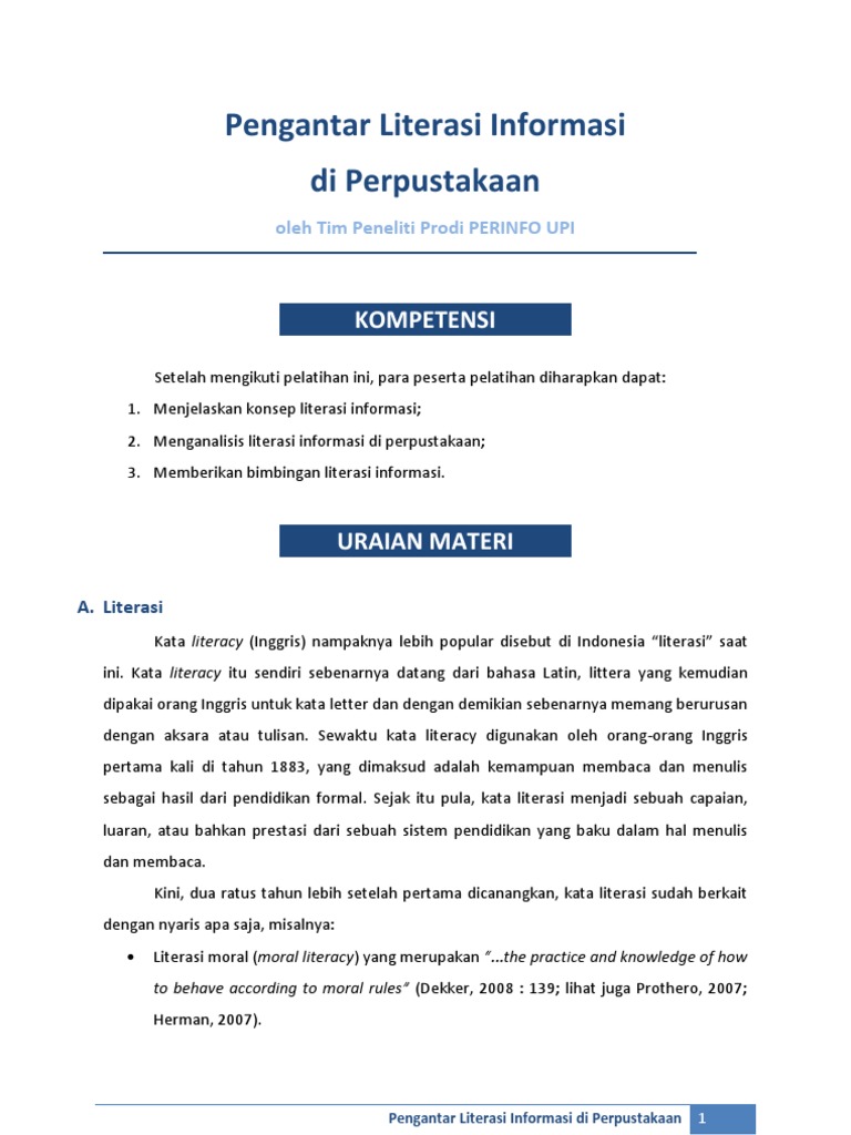 Pengantar Literasi Informasi Perpustakaan | PDF