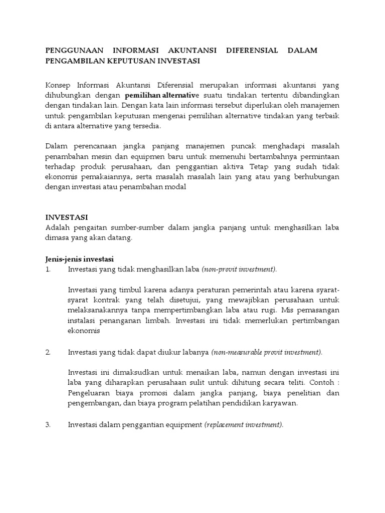 Penggunaan Informasi Akuntansi Diferensial Dalam Pengambilan Keputusan