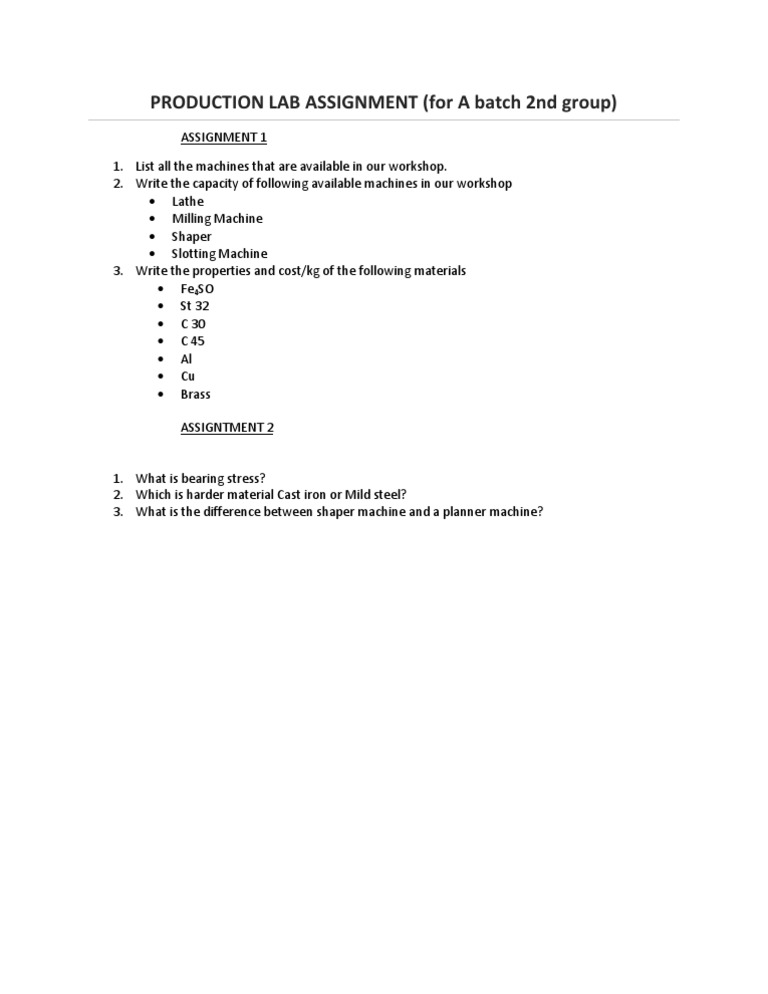 PRODUCTION LAB ASSIGNMENT (For A Batch 2nd Group) | PDF | Technology ...