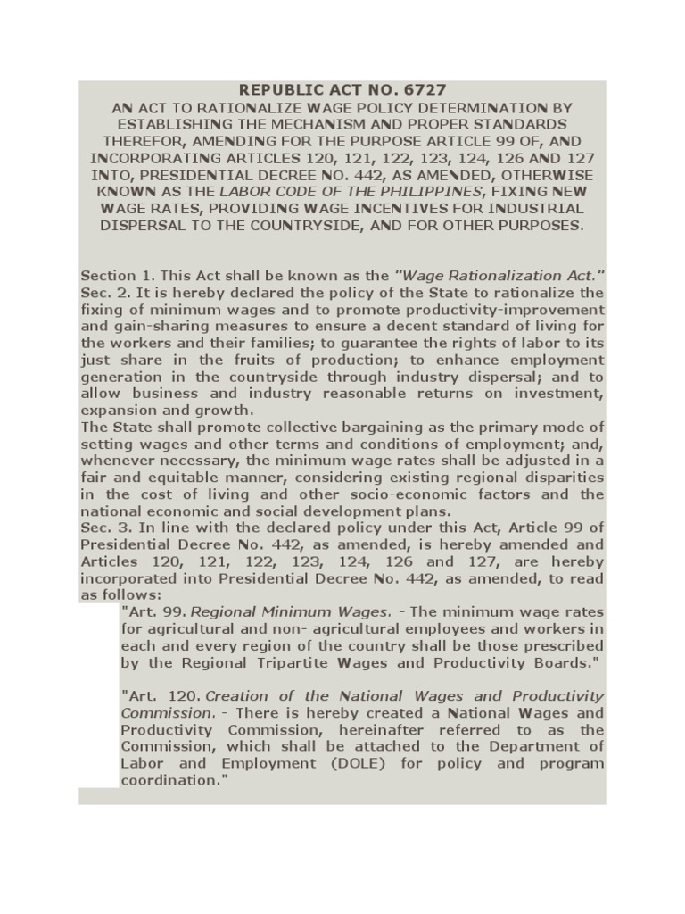 Wage Rationalization Act (RA 6727) | PDF | Employment | Arbitration