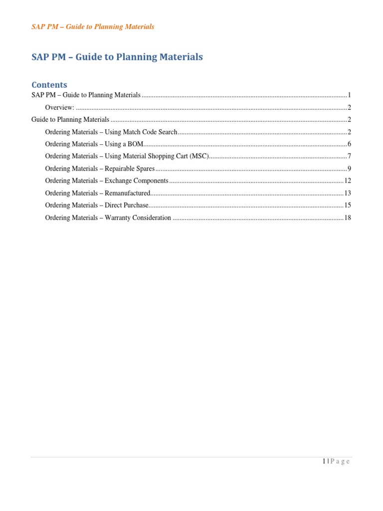 Guide To Planning Materials Sap PM | PDF | Computer Keyboard | Inventory