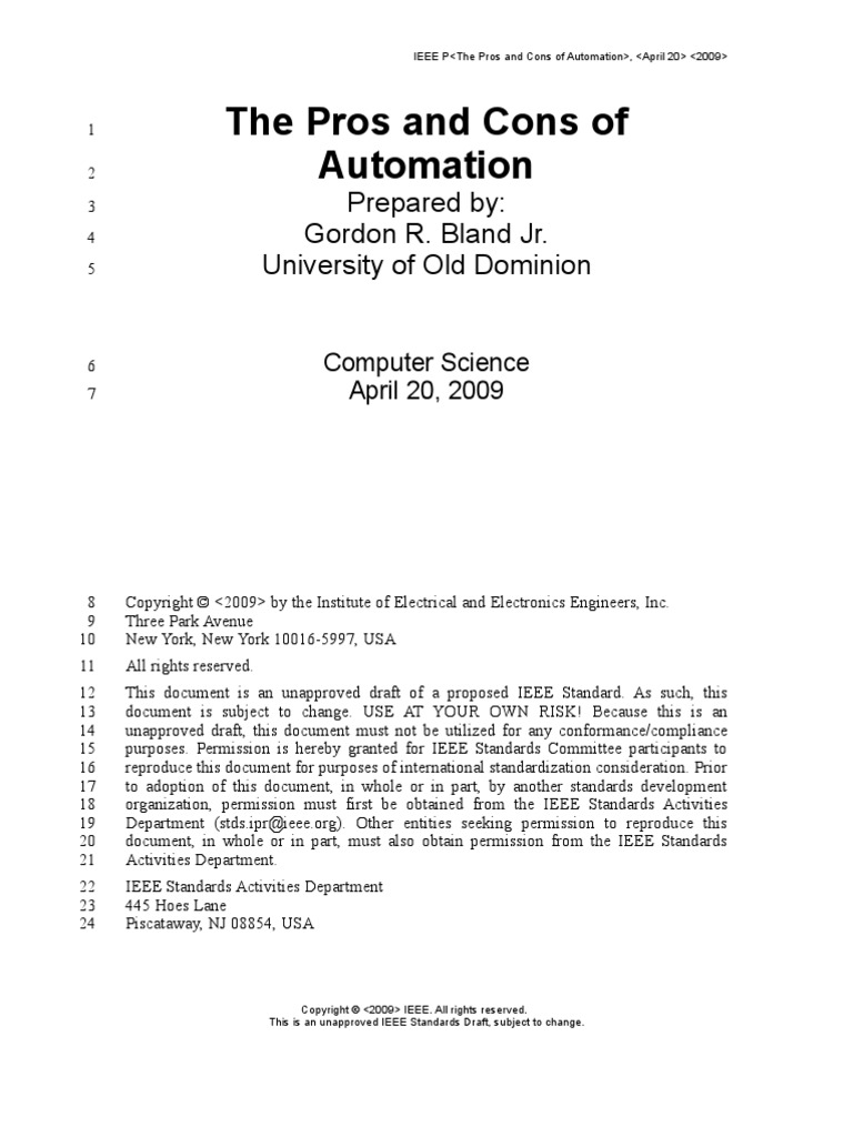 The Pros and Cons of Automation PDF Automation Employment