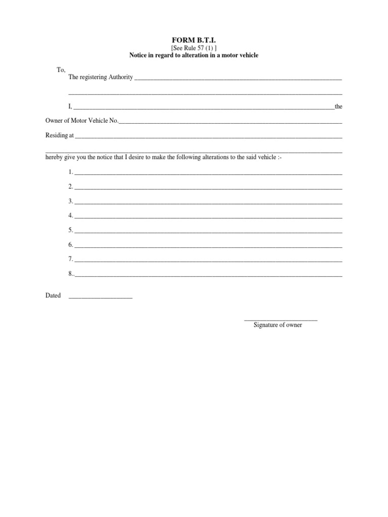 BTI Form for Vehicle Alterations | PDF | Business | Technology ...