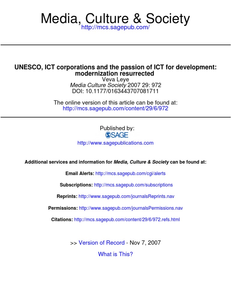 Media Culture Society 2007 Leye 972 93 PDF Educational Technology