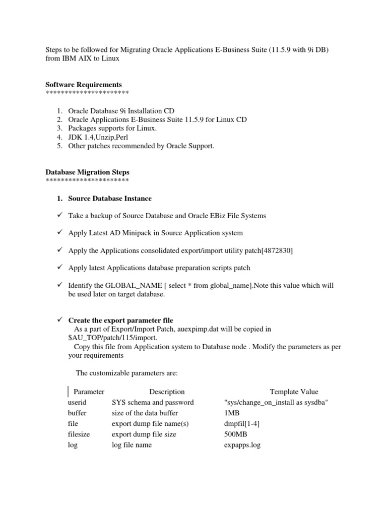 AIX to Linux Oracle Migration Steps | PDF | Oracle Database | Sql