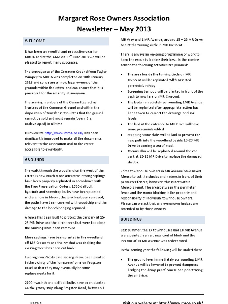 MROA Newsletter: May 2013 Updates | PDF | Hedge | Trees