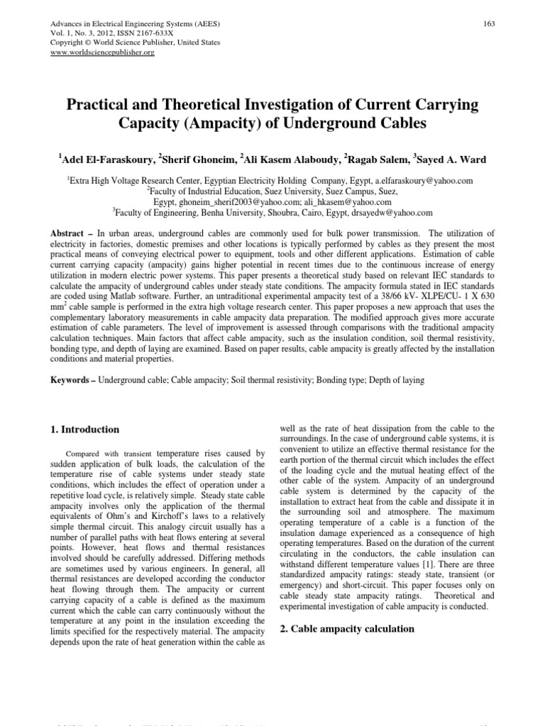 Current Carrying Capacity of Underground Cable PDF Electrical Conductor Electrical
