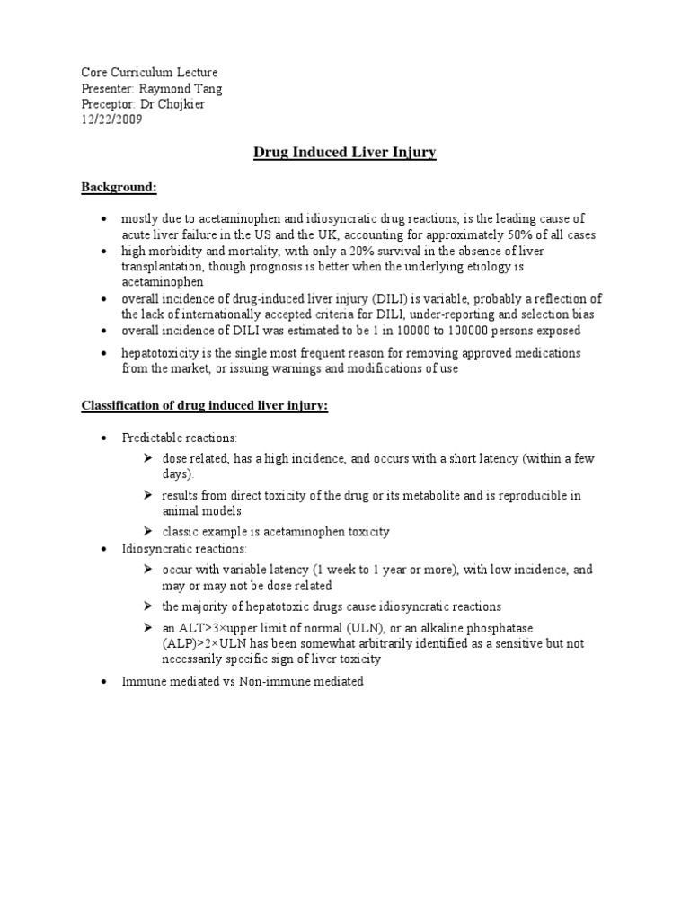 Drug Induced Liver Injury Overview | PDF | Hepatitis | Management Of ...