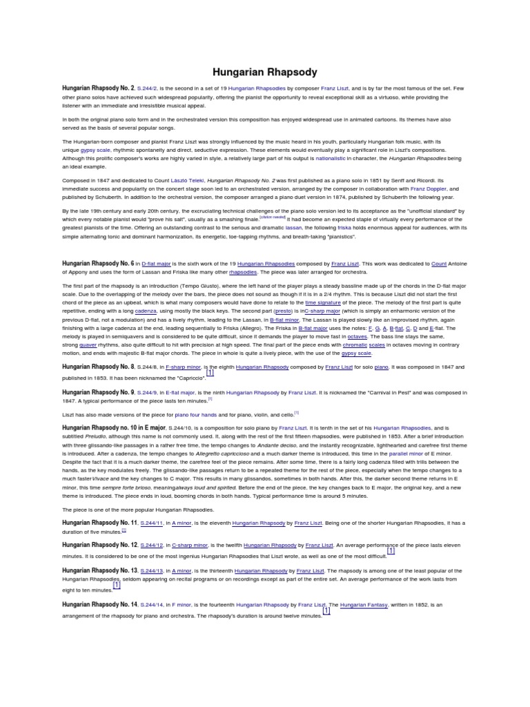 Hungarian Rhapsody Musicology Classical Compositions