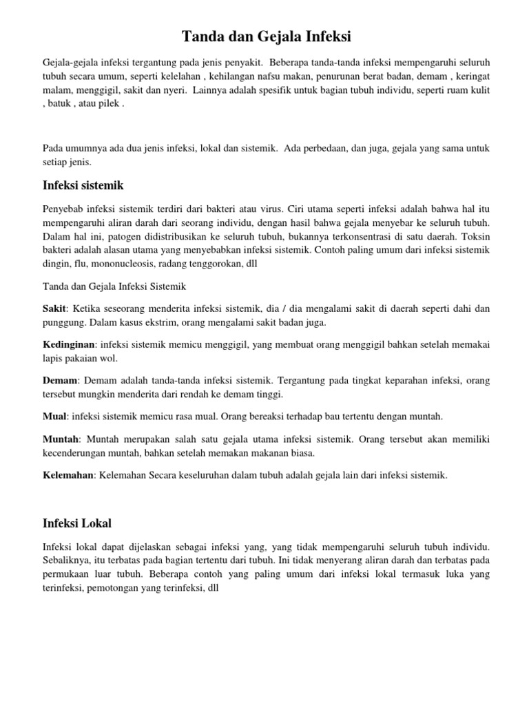 Tanda dan Gejala Infeksi Lokal dan Sistemik | PDF