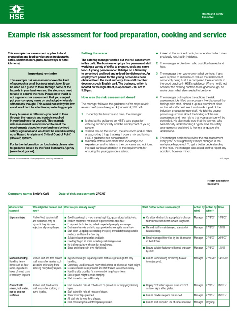 F&B Risk Assessment Sample | PDF | Risk Assessment | Foods