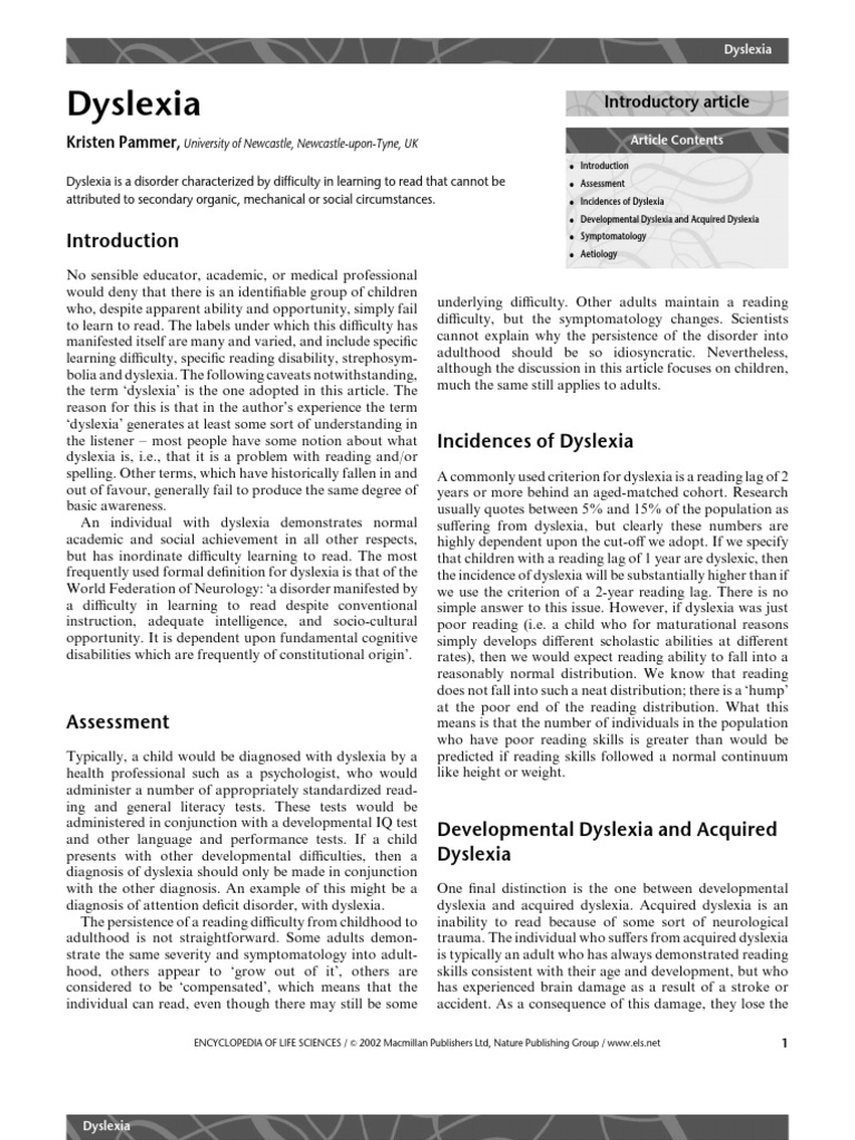 dyslexia.pdf | Dyslexia | Cerebellum