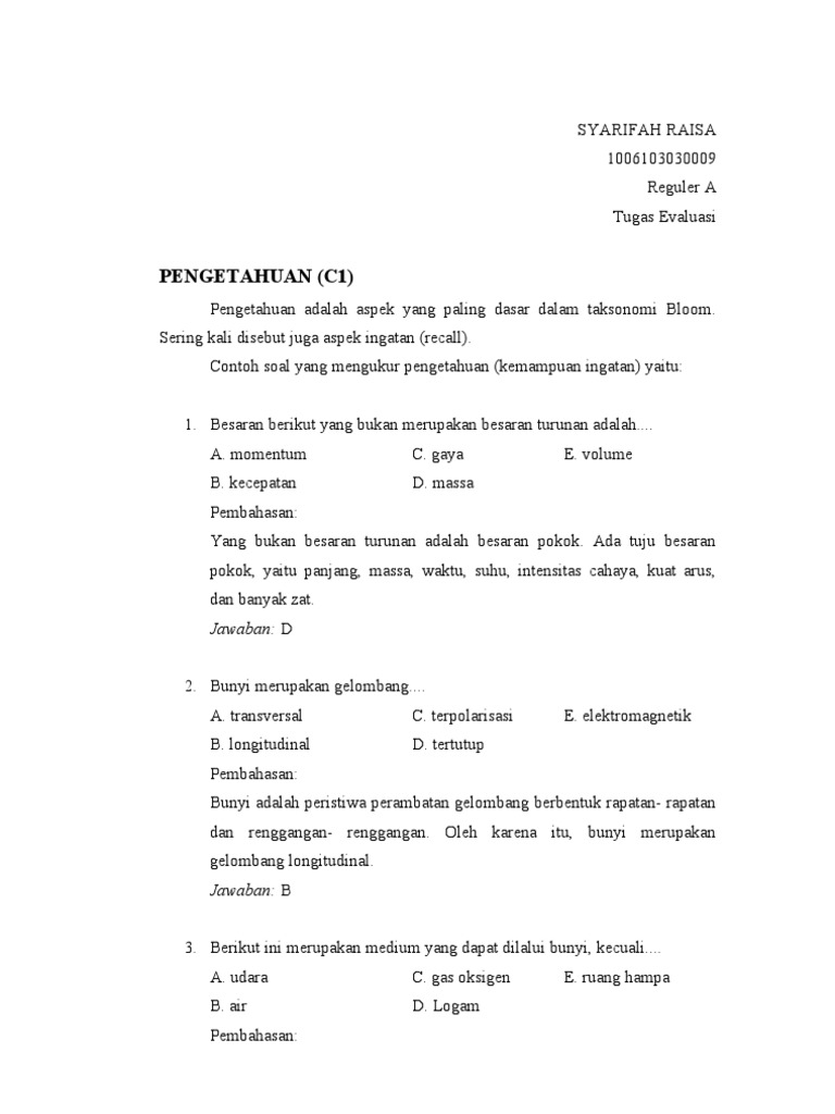 Contoh Soal C1 Sampai C6 Ipa Sd Kelas 6 - Contoh Soal Terbaru