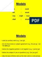 Modals: Can - Could Will - Would May - Might - Must Shall - Should