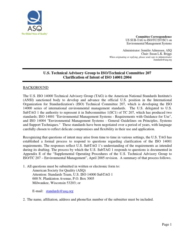 U.S. ISO 14001 Clarification Process | PDF | International Organization ...