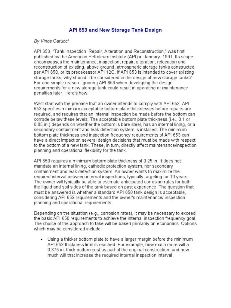 API 653 Guidelines for New Tank Design | PDF | Corrosion | Tanks