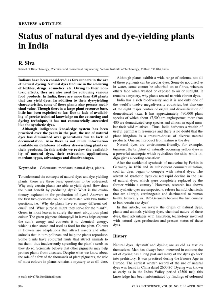 Natural Dyes and Dye-Yielding Plants in India | PDF | Dye | Plants