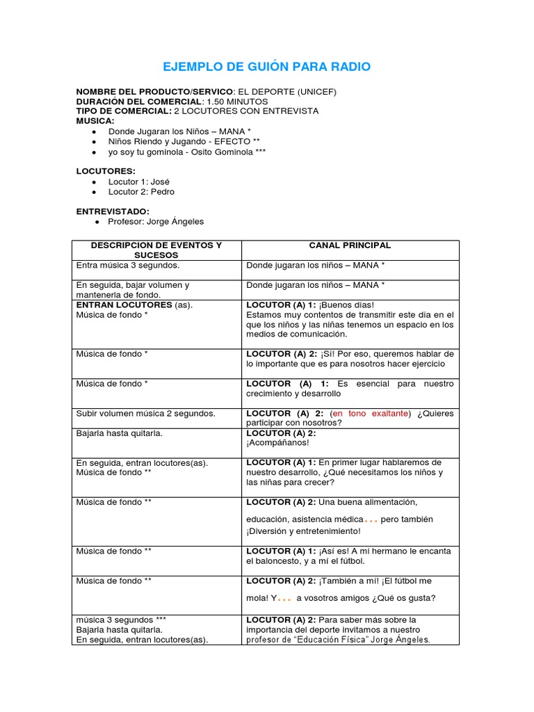 EJEMPLO DE GUIÓN PARA RADIO Radio