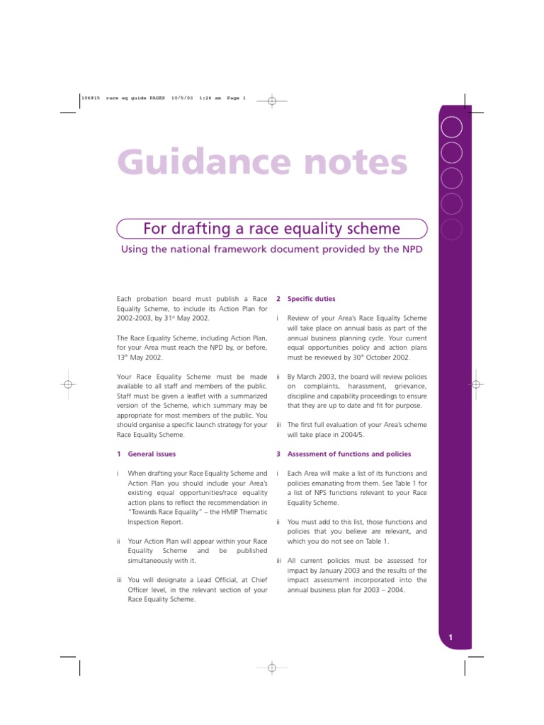 UK Home Office Guidance Notes For Race Equality Scheme PDF Equal